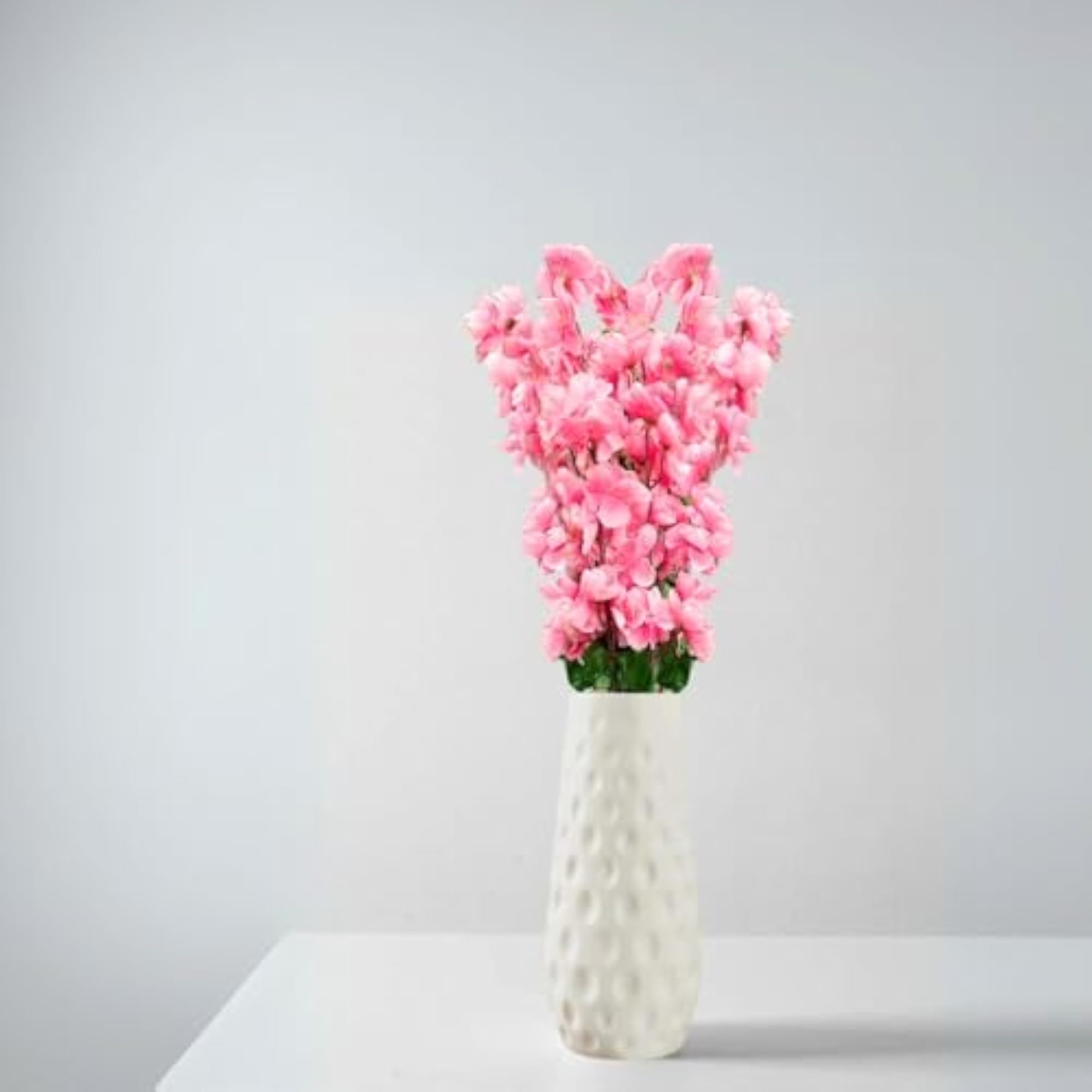 Artificial Flowers Bunch with White Textured Plastic Vase